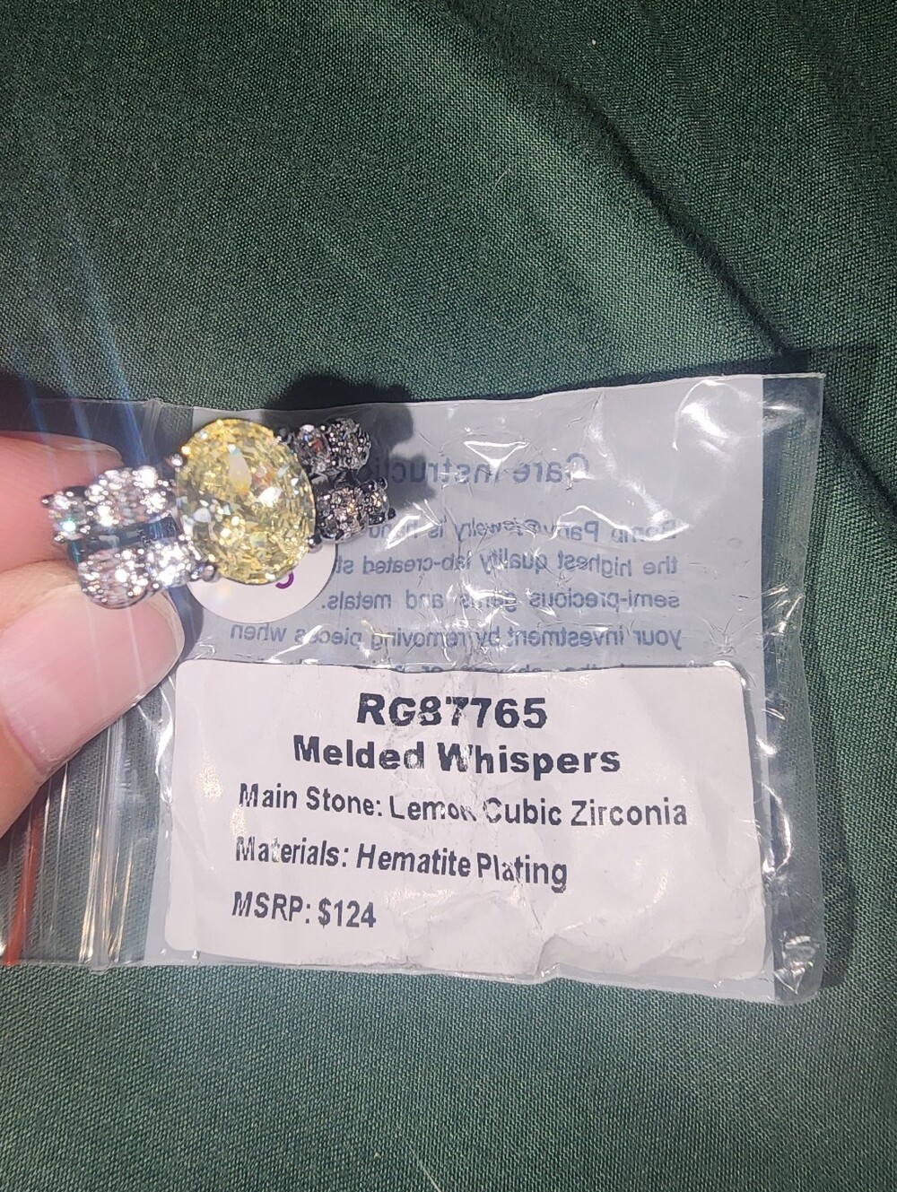 Lemon On Hematite Size 9 Ring